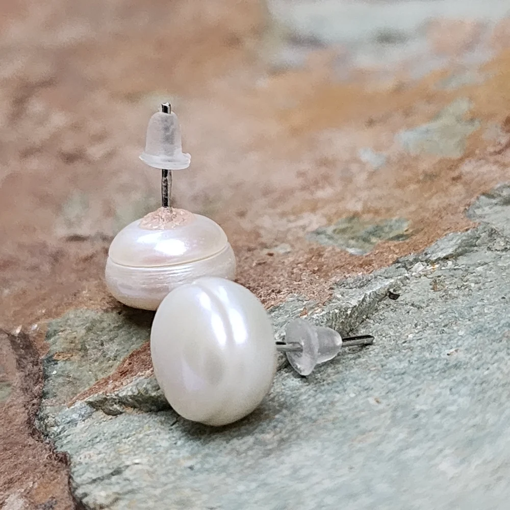Natural Pearl Studs Round White Freshwater Pearls Studs Simple Minimalist